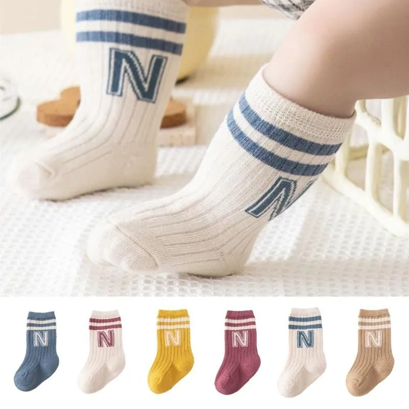 2 Pairs Newborn Baby Mid-Calf Socks Seamless Toe Cute Cotton Boys Girls Spring Autumn Toddler Socks 0-5 Years