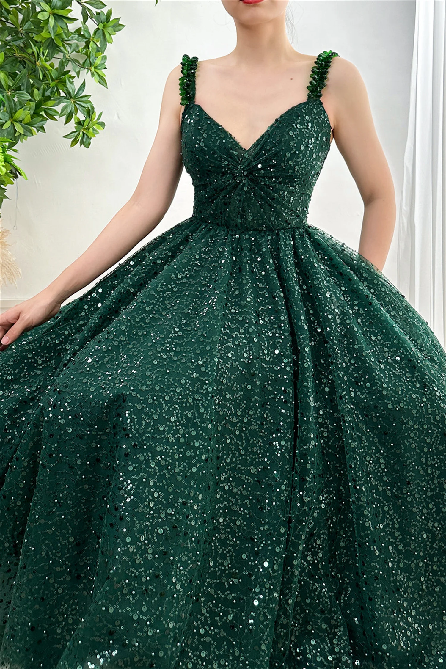 Aileen Back Strap Bead Embroidery Green Happy Sharon Evening Dresses for Formal Occasions Wedding Dress Women Elegant Party Gala