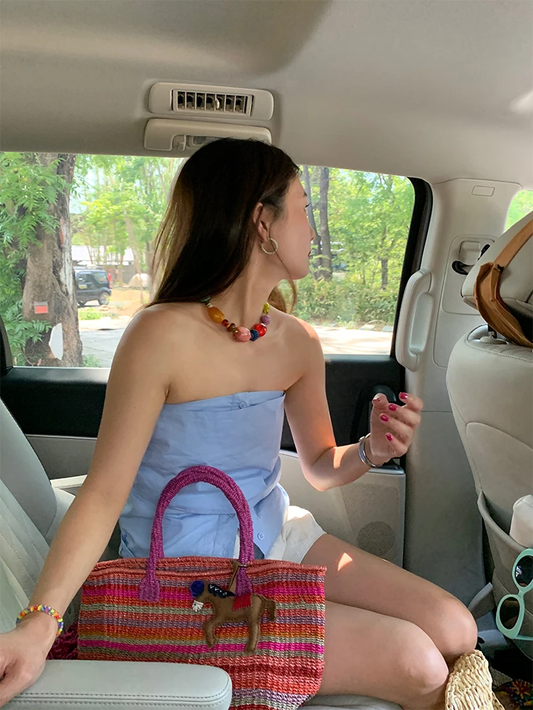 Sli Unieke tweedelige set blauw dames irt origineel ontwerp recht katoen lang Sve button-up midi Dr vrijetijdskleding