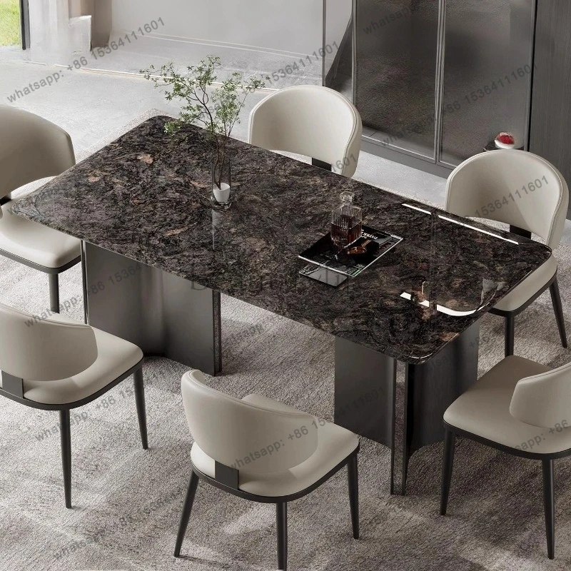 

Natural marble dining table household square table S grade rough stone light luxury style