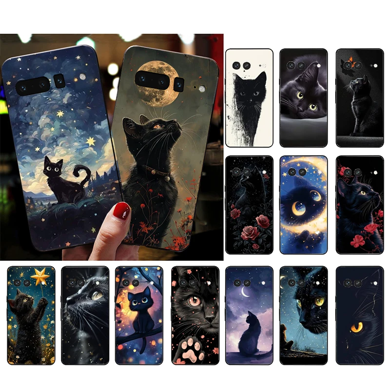 Милый чехол для телефона с рисунком черного кота для Google Pixel 9A 9 Pro XL 8 7 6 Pro Pixel 8A 7A 6A 5A 4A Pixel 8 7 6 5 4