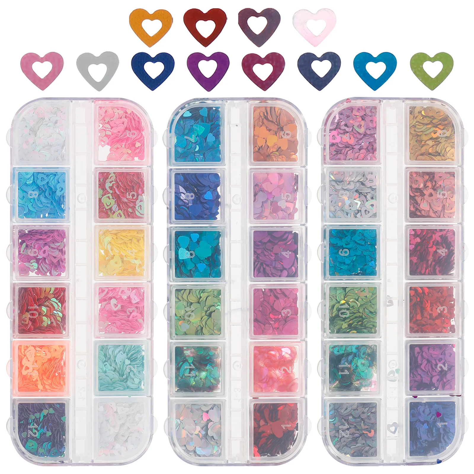 

3 Boxes Heart Shaped Nail Jewelry Shiny Confetti Manicure Glitter Sequins Valentine's Day The Pet Flakes Shining