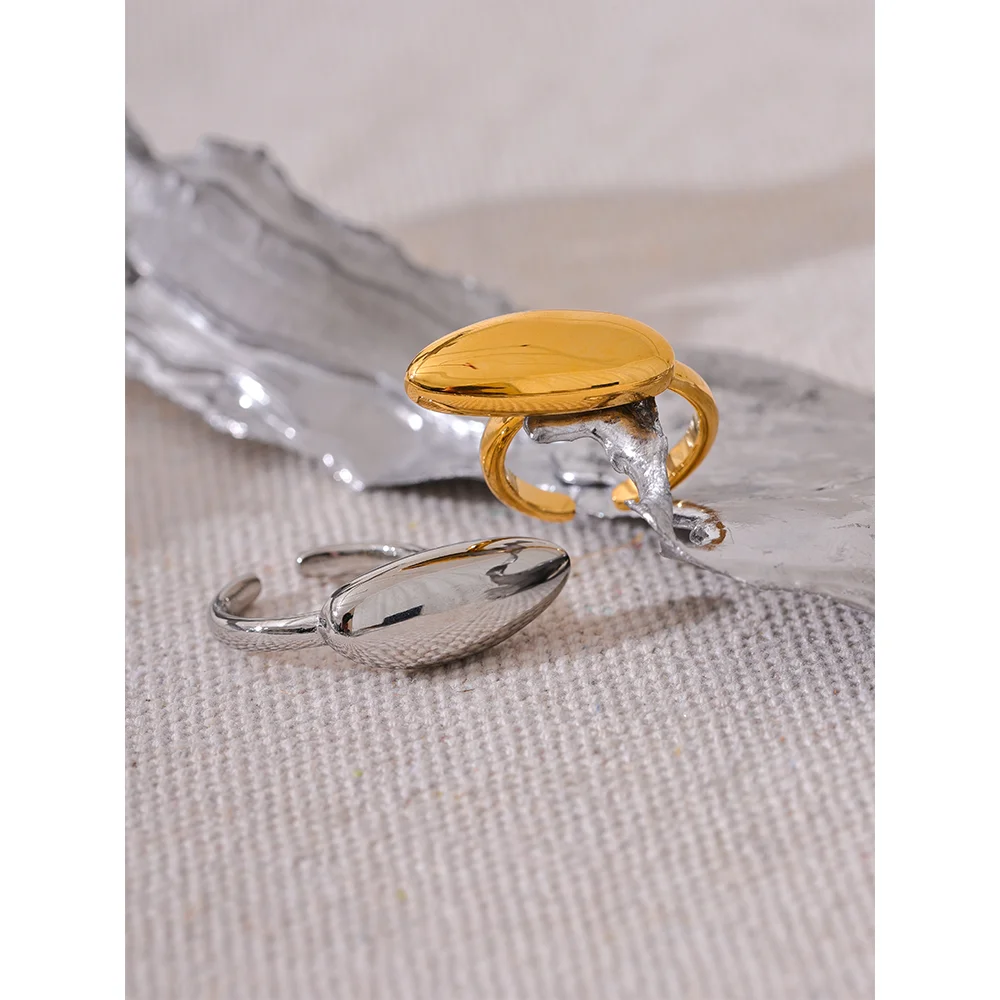 Yhpup Stylish Unique Stainless Steel Geometric Open Ring Simple Metal Gold Silver Color Rust Proof Stain Less Jewelry for Women