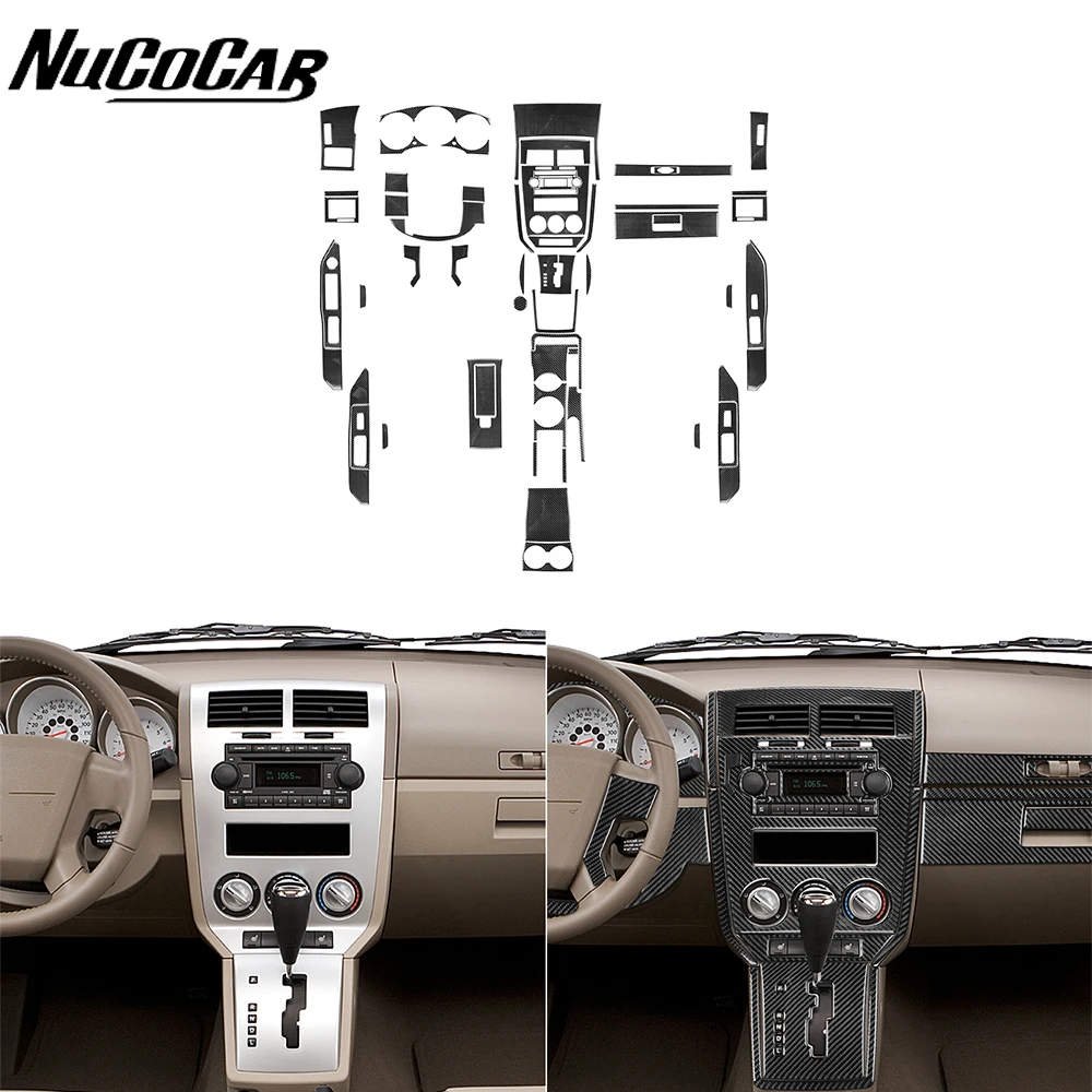Dla Dodge Caliber 2007-2008 wykończenie drzwi zmiany biegów z włókna węglowego kompletny zestaw Panel akcesoria do wnętrza samochodu dekoracyjne naklejki