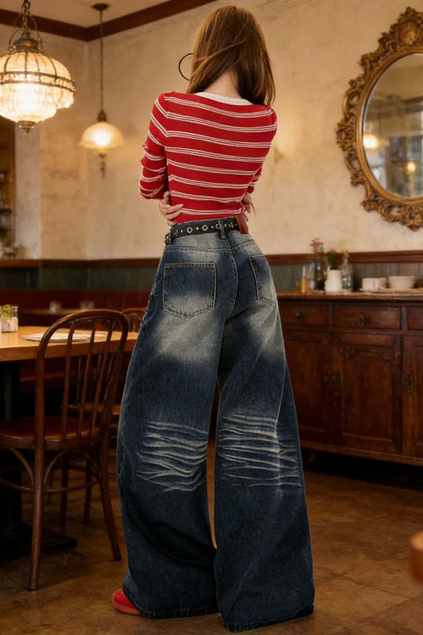 Retro Y2K hoge taille wijde pijpen jeans dames noodlijdende denim uitlopende broek rechte pijpen vintage stijl losse fit broek