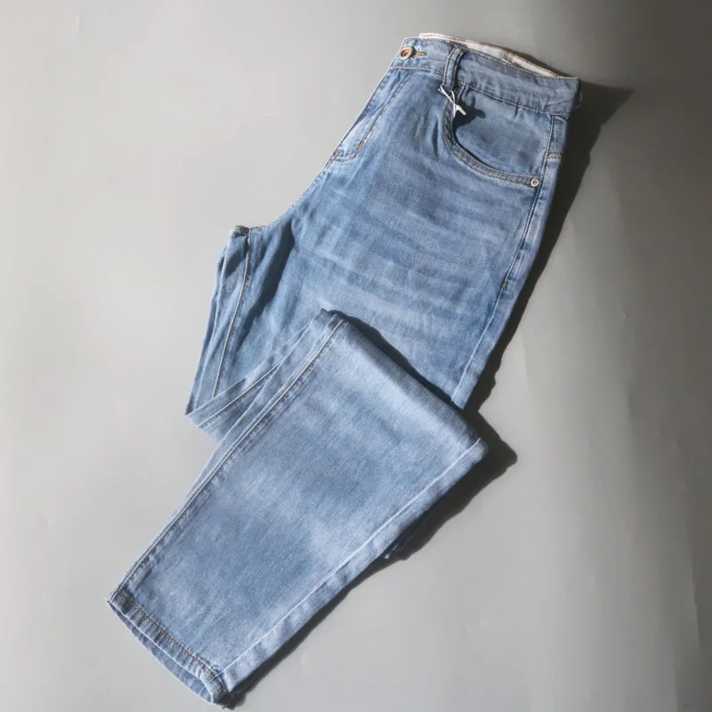 

Summer Thin Ice Silk Casual Straight Leg Men's Jeans Denim orts Cool Feeling Lightweight Comfortable Fit Long Trousers