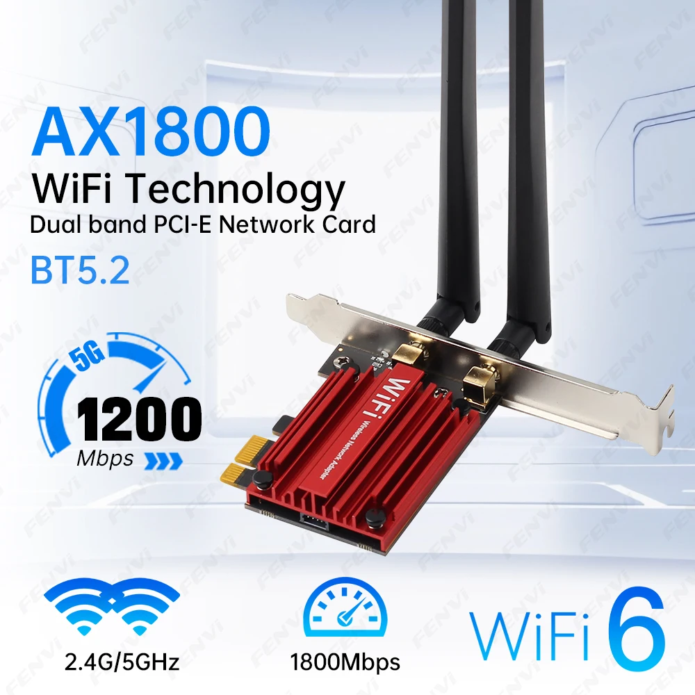 WiFi 6 AX1800 PCIE Adapter BT5.2 Dual Band 5Ghz/2.4Ghz 802.11AX WiFi6 1800Mbps Wireless Network Card For Desktop PC Windows10/11
