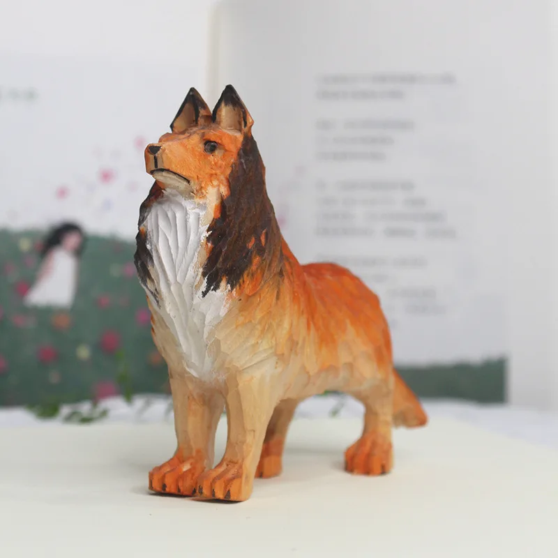 Handcarved Wooden Realistic German Shepherd Dog Model Animal Statue Fengshui Lucky Home Living Room Decor Birthday Gift