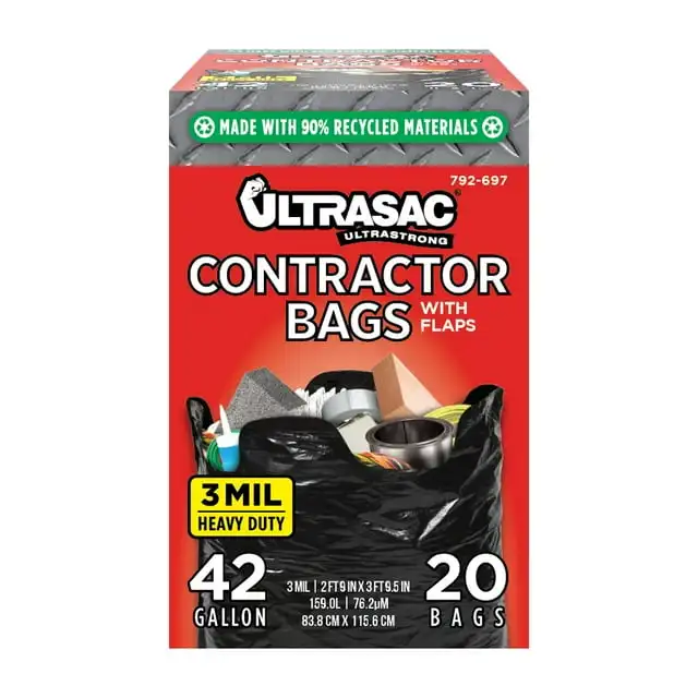 

Ultrasac Bolsas Contractor HD 42 Gal (32 x 44 дюйма, 3 мил, Negra) — 20 шт. (дополнительные сопротивления)