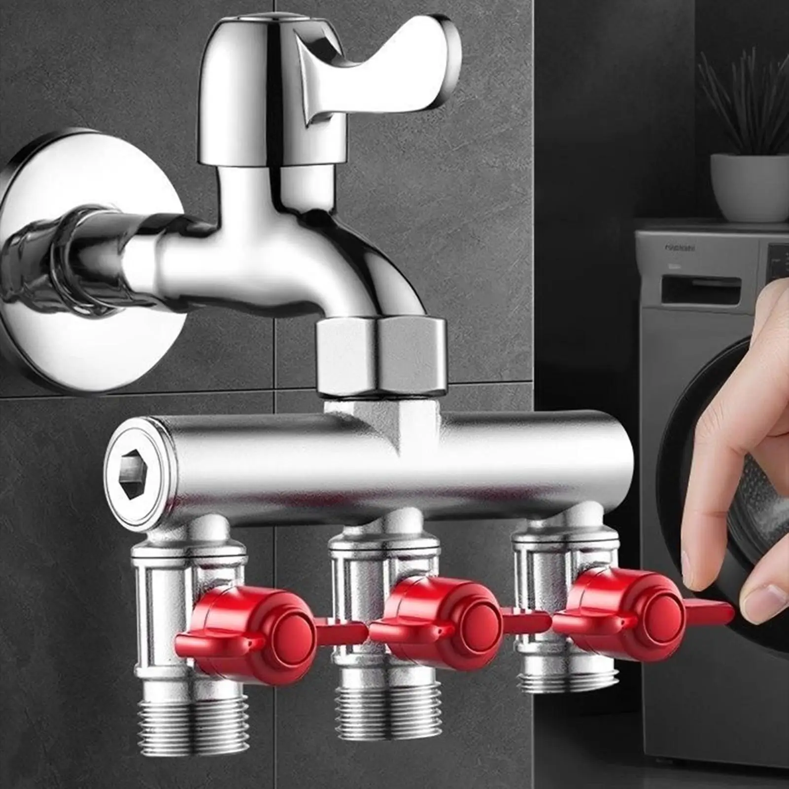 3 Way Hose Splitter Garden Water Pipe Tee Diverter 1/2 Inch Faucet Angle Valve 3 Way Water Valve 1 To 3 Diverter With Switchs
