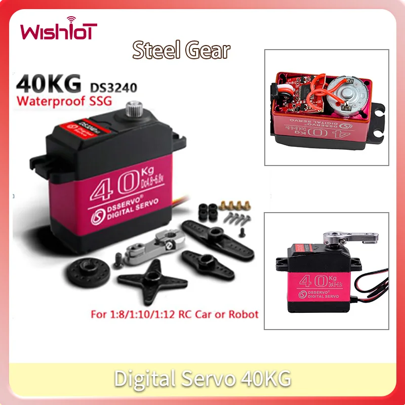 

40KG High Torque Digital Servo + 25T Straight Rocker Arm 180/270 Degree Waterproof Steel Gear Iron Core Motor for RC Car Drones