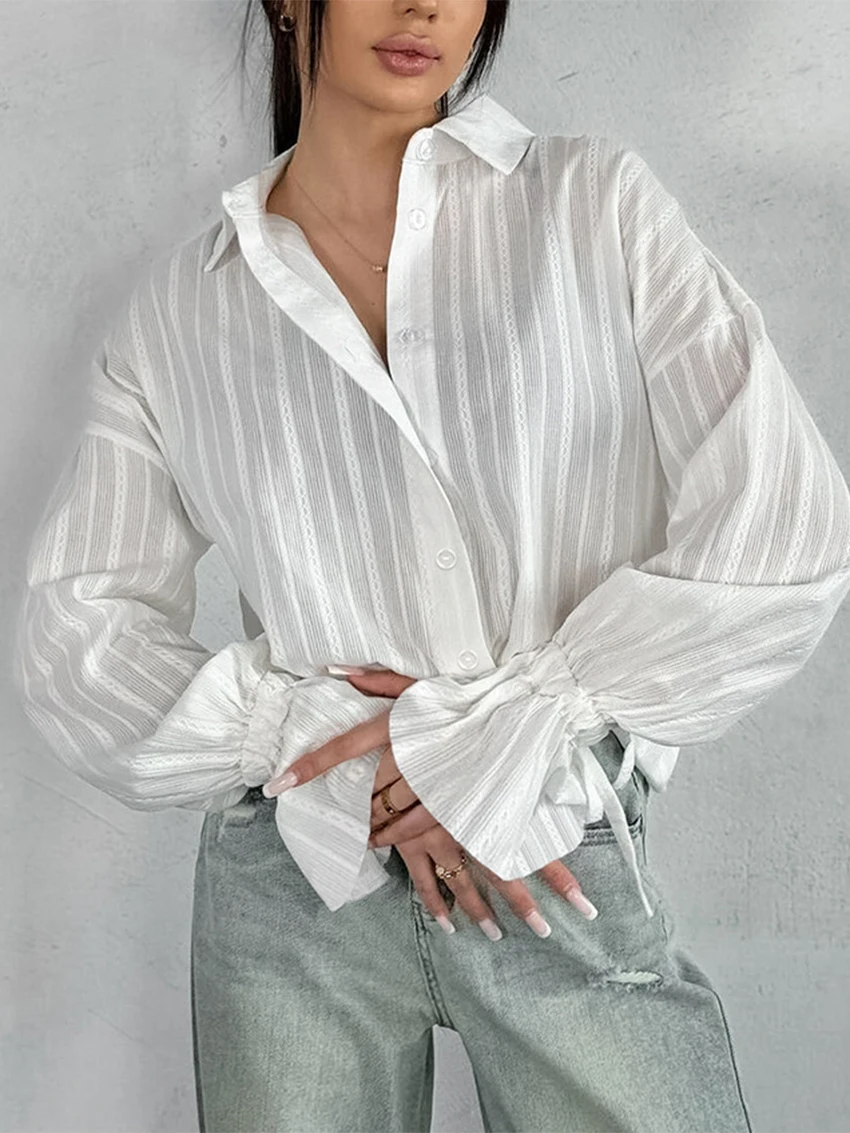 

Parc Fee fashion Loose White Cotton Women Blouse 2026 Casual Lapel Long Sleeve Shirts Elegant Classic Solid Top Female Clothing