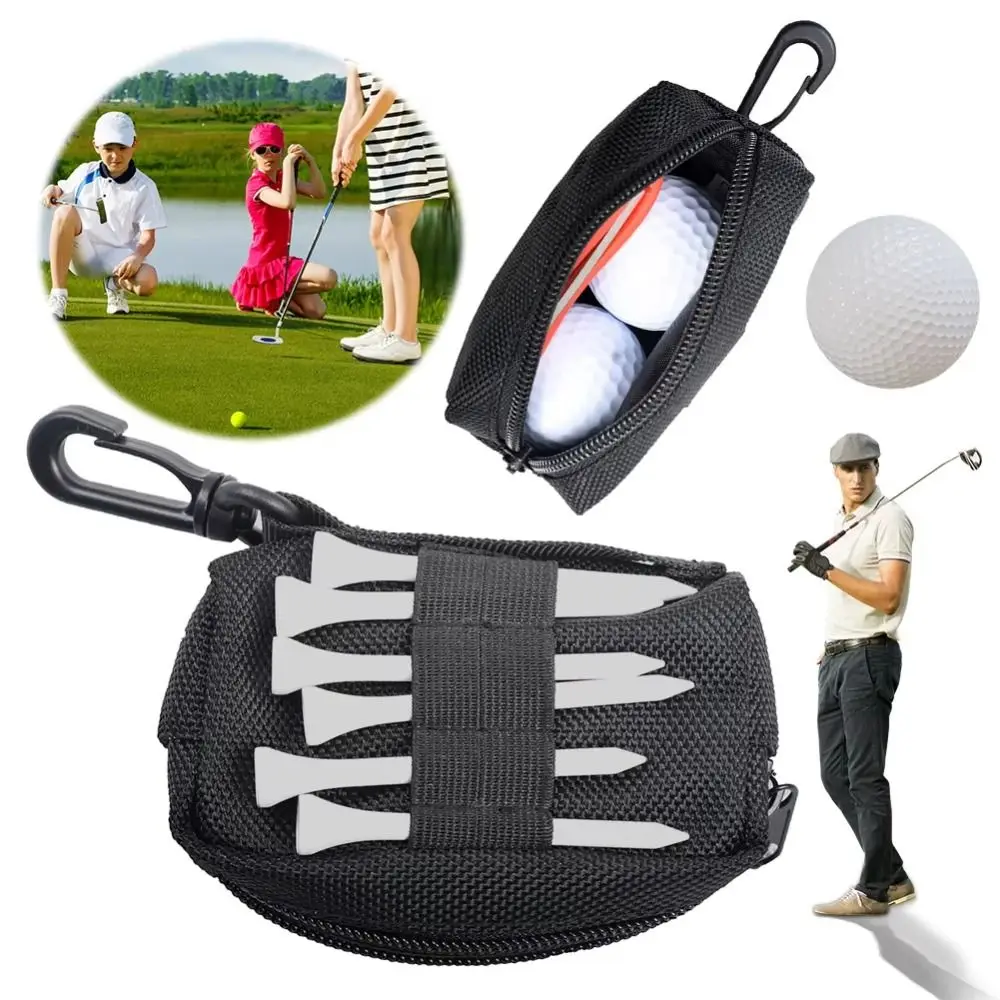 Golf Tee Holder Golf Ball Pouch Oxford Cloth Zipper Close Golf Small Waist Bag With Clip Storage Pocket Golf Ball Holder