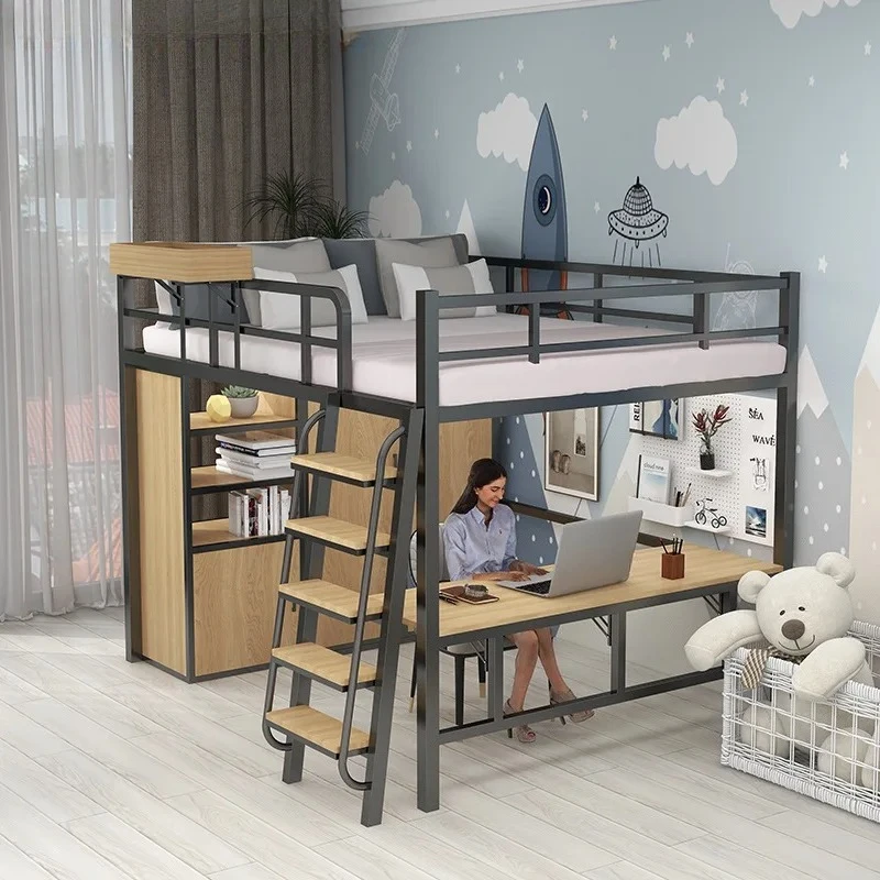 Light luxury iron frame bed apartment loft bed iron loft bed