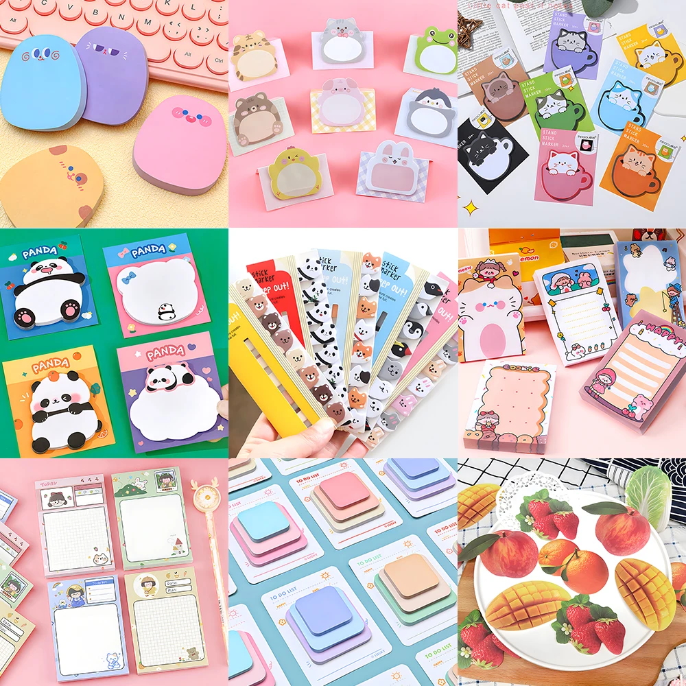 1Set Korean Sticky Notes Cute Kawaii Paper Memo Pad Post Notepad School Funny Girl Kids Stationery To Do Index Tab Fun Checklist