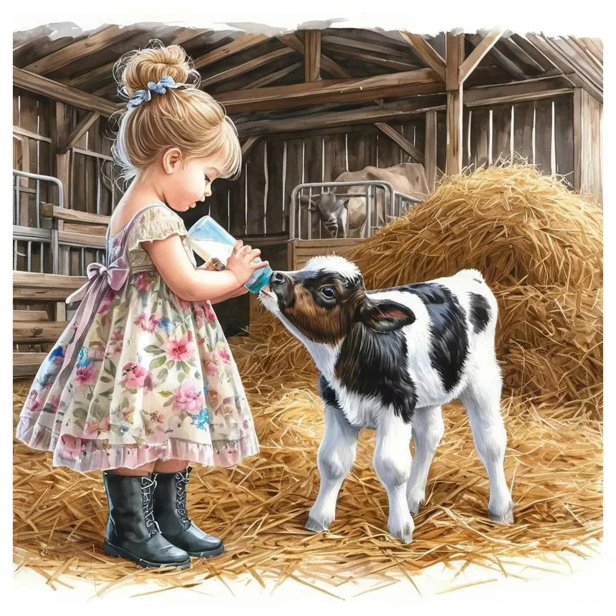 

Girl Feeds the Cow Animal 500PCS/1024 PCS Jigsaw Puzzles Challenging Family Activity Game for Gameroom Bedroom Home Decor Gift