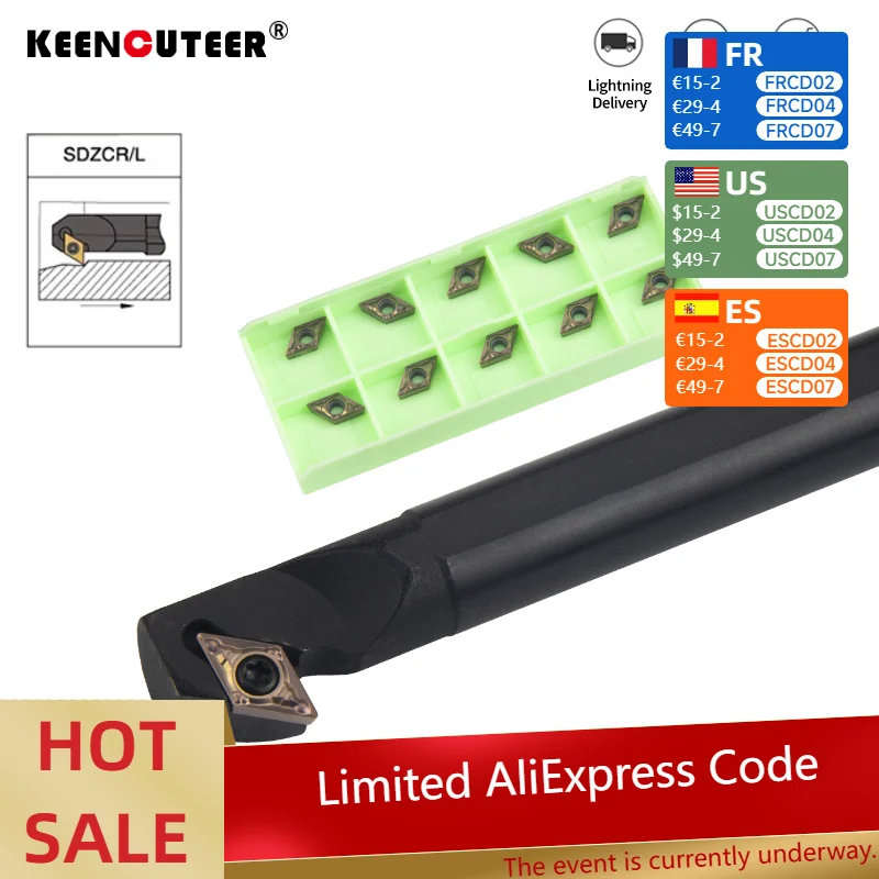 

SDZCR / L S10K-SDZCR07 S16Q-SDZCR07 S20R-SDZCR11 Внутренний держатель токарного инструмента Токарный токарный станок с держателем инструмента с твердосплавными пластинами DCMT обработка металла инструмент