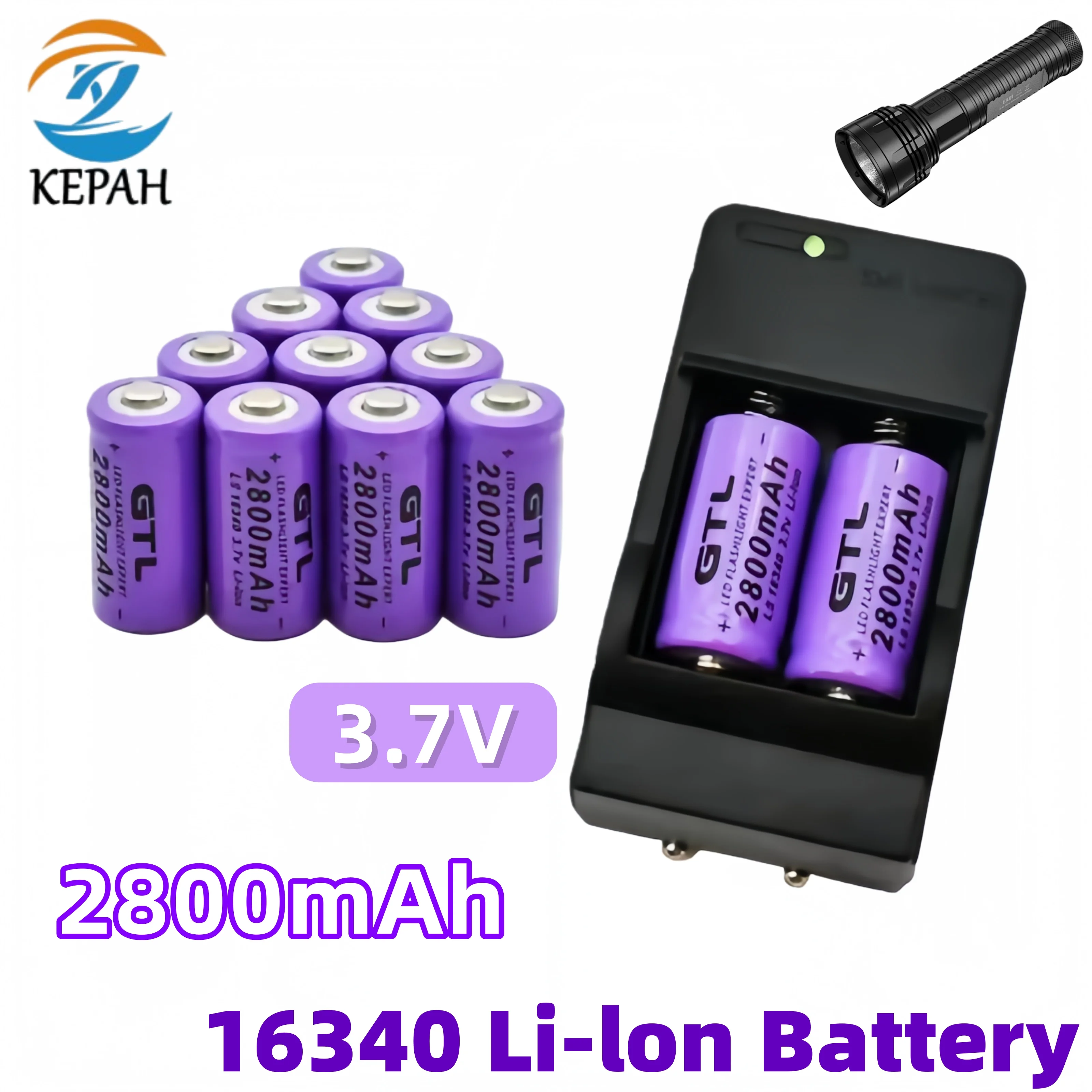 

.16340/CR123A Li-ion Battery｜3.7V 2800mAh Rechargeable Pack + 16340 Charger