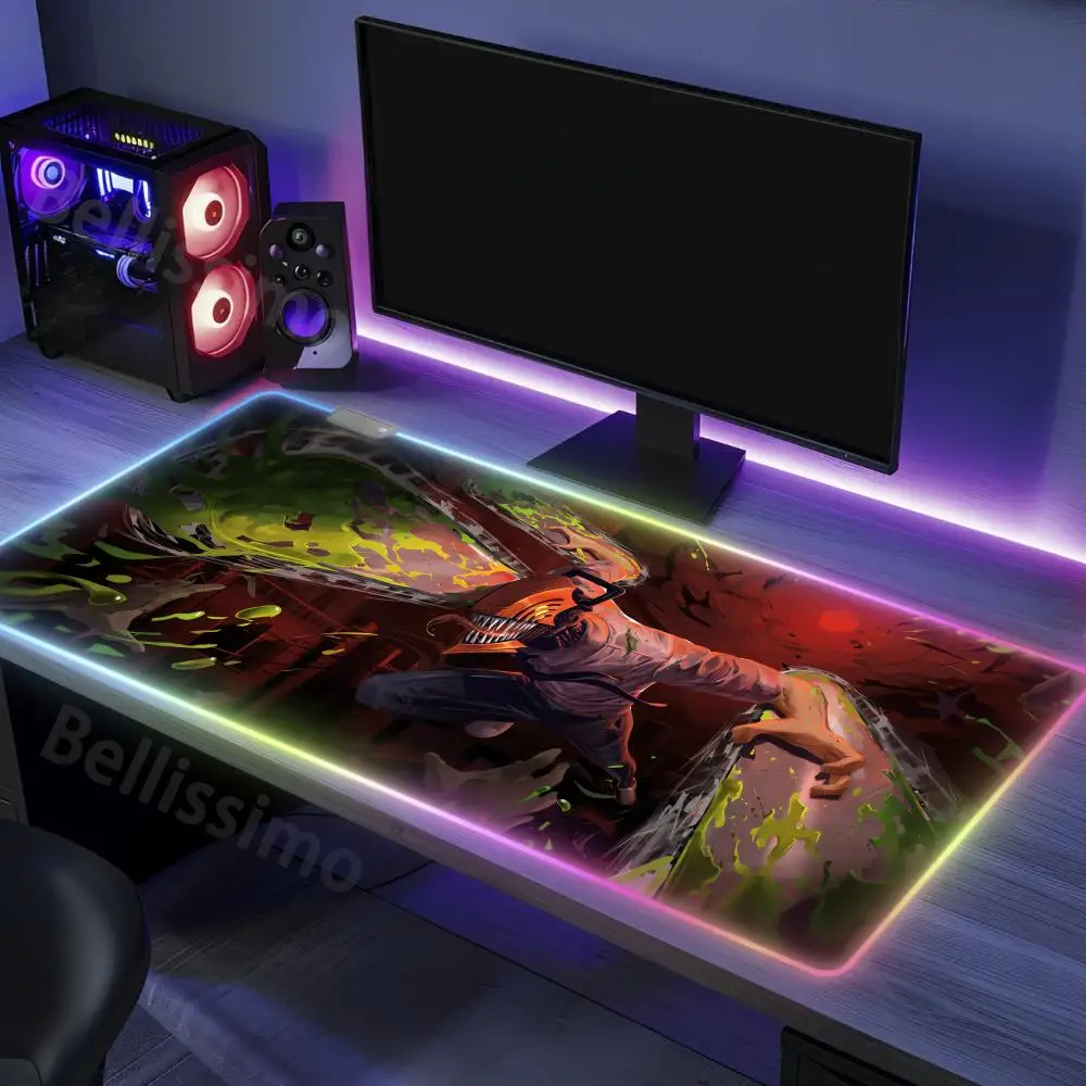Chainsaw_Man Purple art Mechanical Gamer Keyboard Cute Stuff Pad RGB Fashion Non-Slip Rubber Edge locking control Luminescence