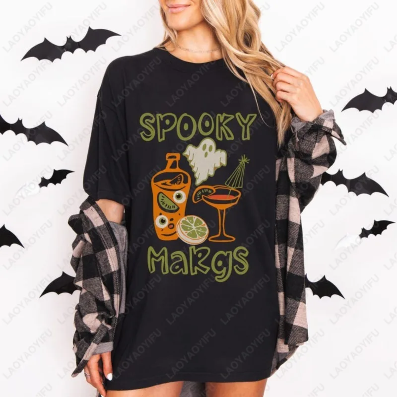 

Хэллоуин Жуткий Коктейль Пряные Маргс Хлопковая Футболка Осенняя Питьевая Забавный Бар День Все Святых Женская Мужская Одежда Трендовая Крутая Футболка