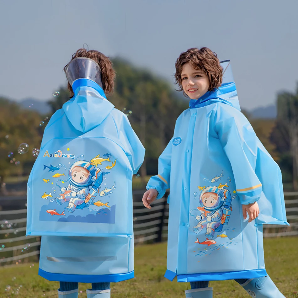 Rainy Day Children Waterproof Raincoat Adjustable Hood and Backpack Cover Boys and Girls Outdoors Raincoat