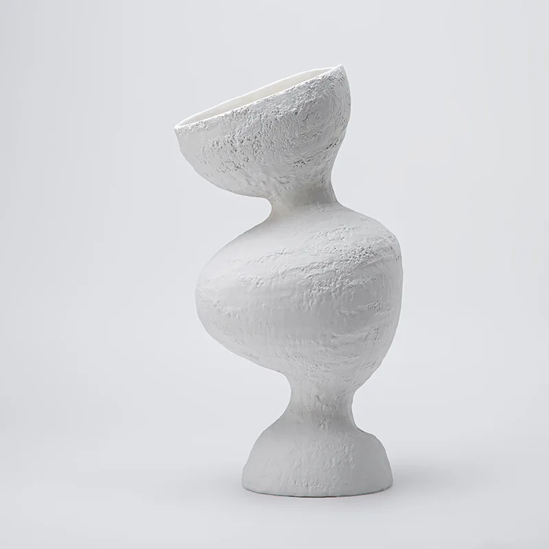 White Geometric Abstract Ceramic Vase Skew Furnishing Articles Flower Terrarium Room Decoration Accessories Vases Pots