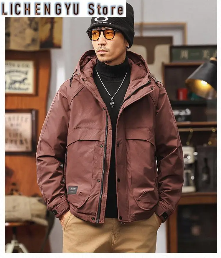 Fall Winter Men's Thickened Padded Jacket Workwear Outdoor Hooded Coats Loose-Fit Casual Windbreaker Jacket With Cotton Lining