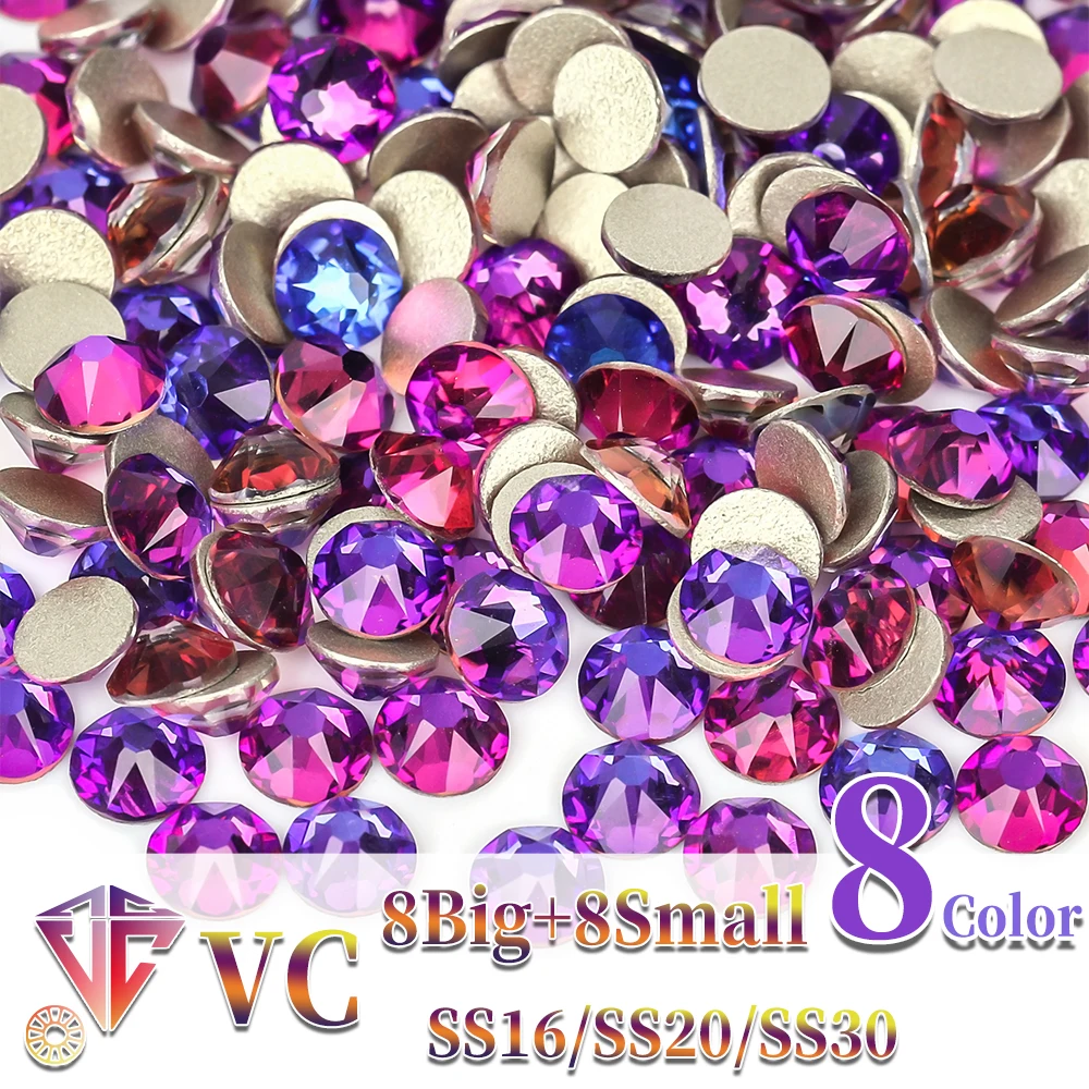 VC New Colors Purple Velvet Champagne Sun Star 2088 Glitter Nail Art Rhinestones  Flatback Crystal Glass Non Hot Fix Stones