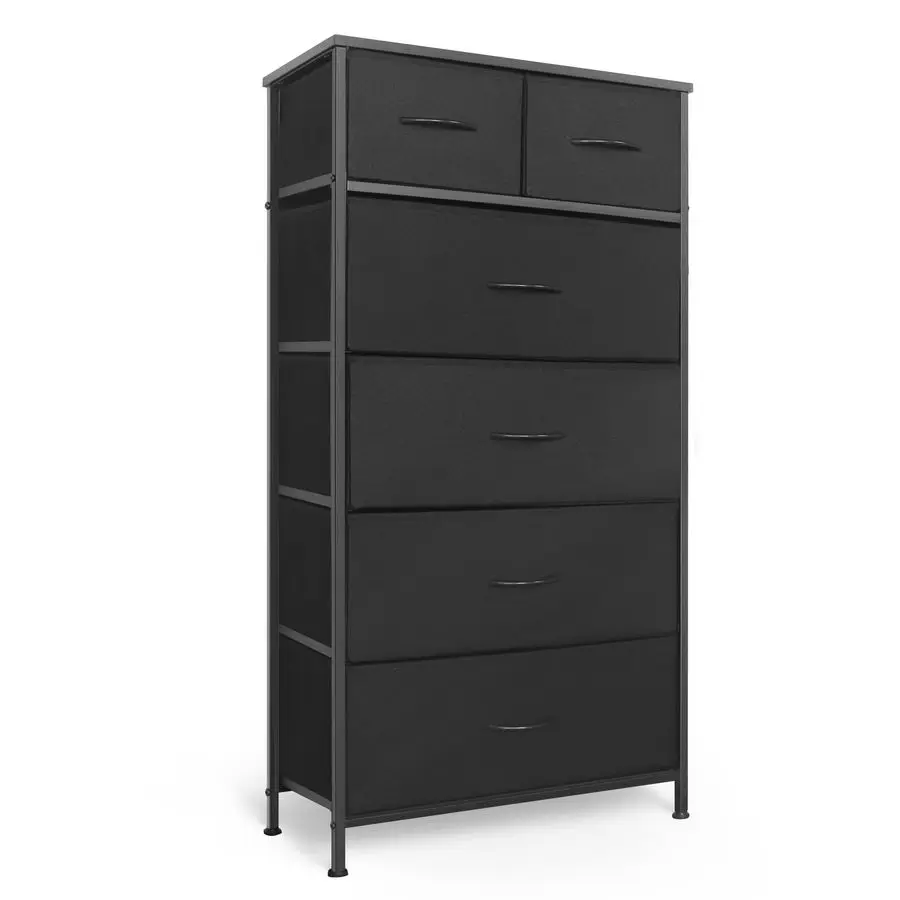 

Высокий комод для спальни, вертикальный органайзер для хранения с 6 ящиками, комод с тканевыми корзинами, стальной каркас, дерево