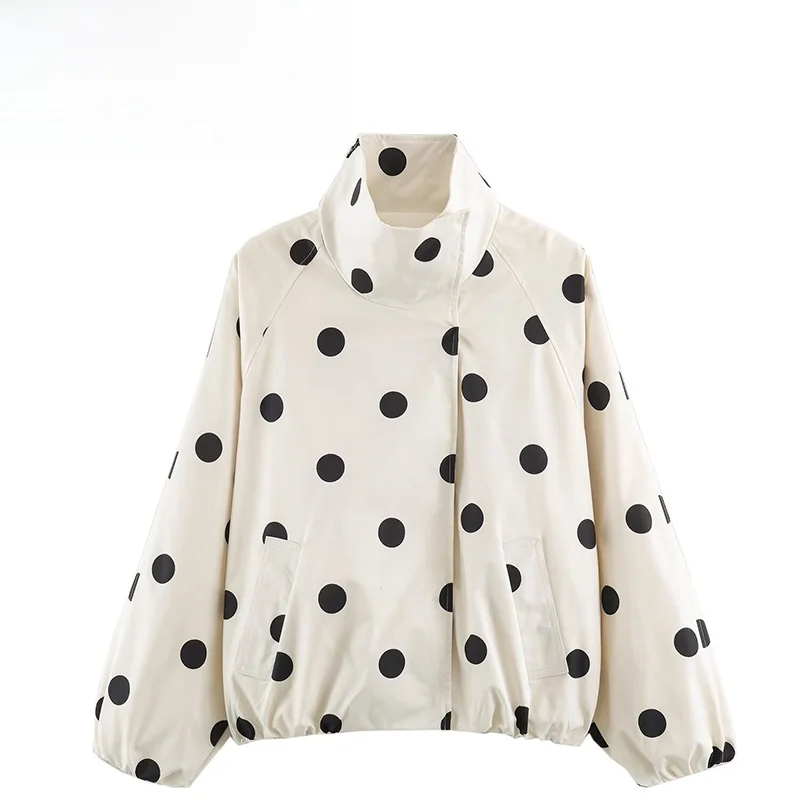 Fashionable Polka Dot Pilot Jacket Outerwear for Women Summer New Arrival Standard Fit Polyester Long Sleeve Zipper Closure