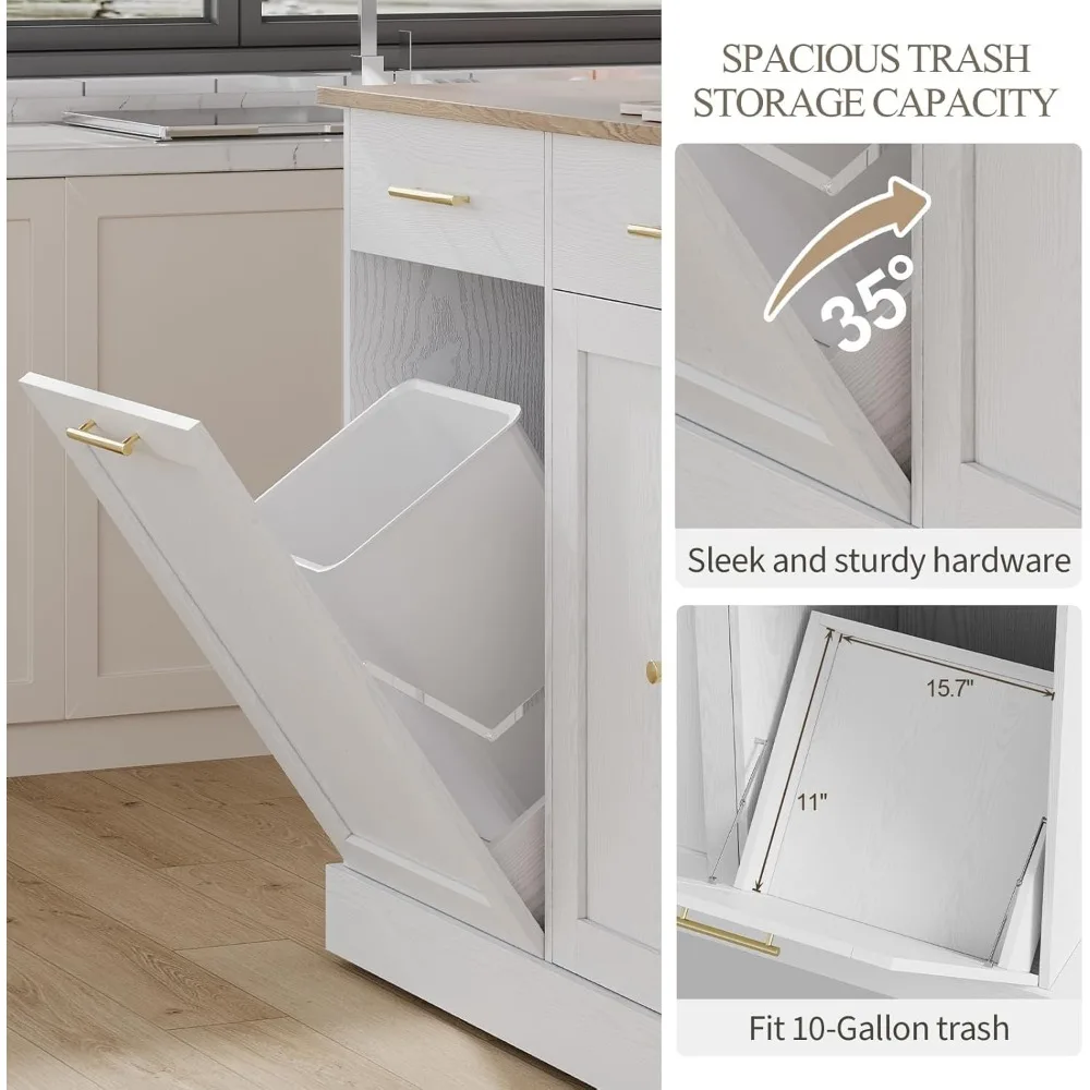 جزيرة المطبخ المتدحرجة مع مساحة تخزين، وصندوق قمامة، ورفوف توابل ومنشفة #4