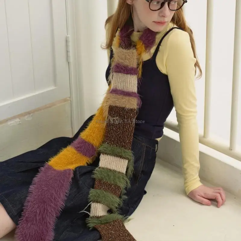 

Вязаный узкий шарф для женщин, полосатый шейный платок, сумка с ручкой, сумка для женщин, сумка с ручкой, ремень, колье