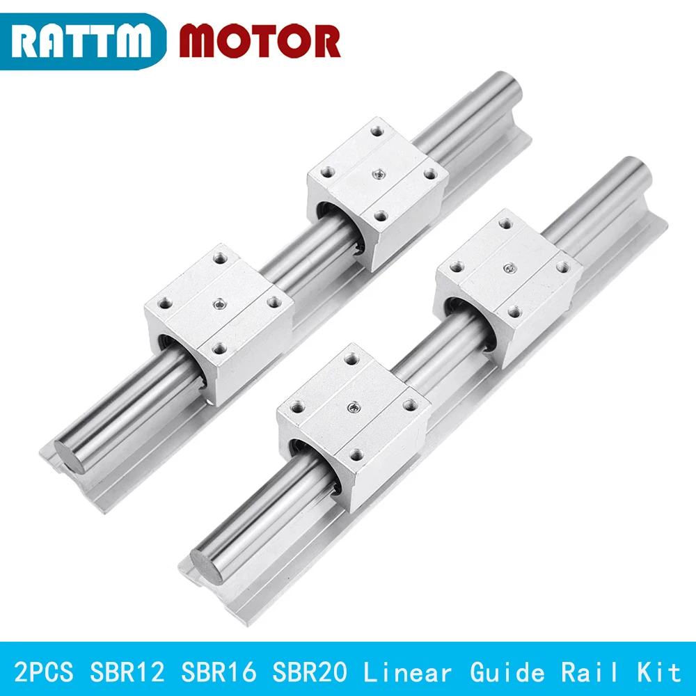 Jogo linear do CNC do bloco do rolamento do trilho do guia, SBR12, SBR16, SBR20, 300, 1000, 1500mm, 4 PCes, SBR12UU, SBR16UU, SBR20UU, 2 PCes