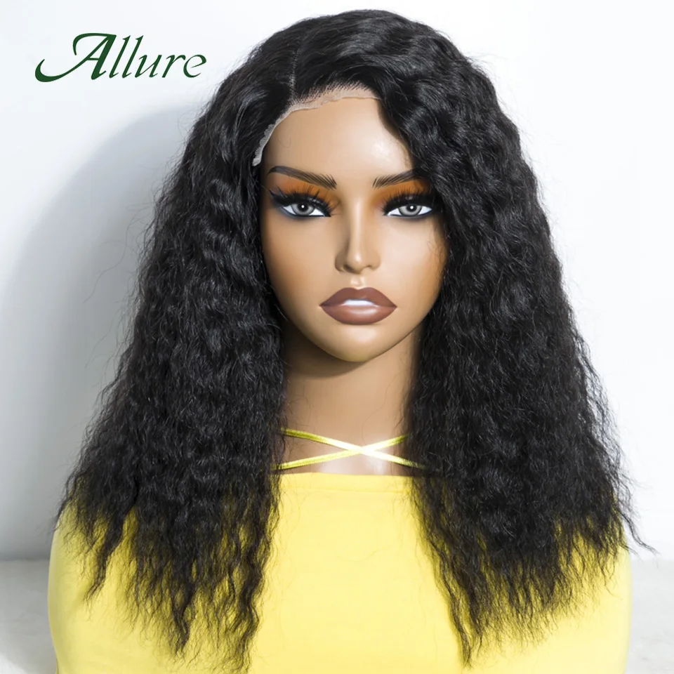 Perucas brasileiras do laço do cabelo humano da onda profunda para mulheres negras, cor preta natural, Preplucked com Babyhair, Allure, 14"