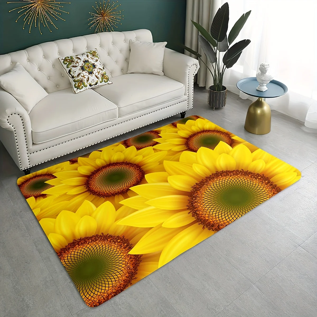 Home Bathroom Layout - Sunflower Printed Floor Mat, Non‑slip Floral