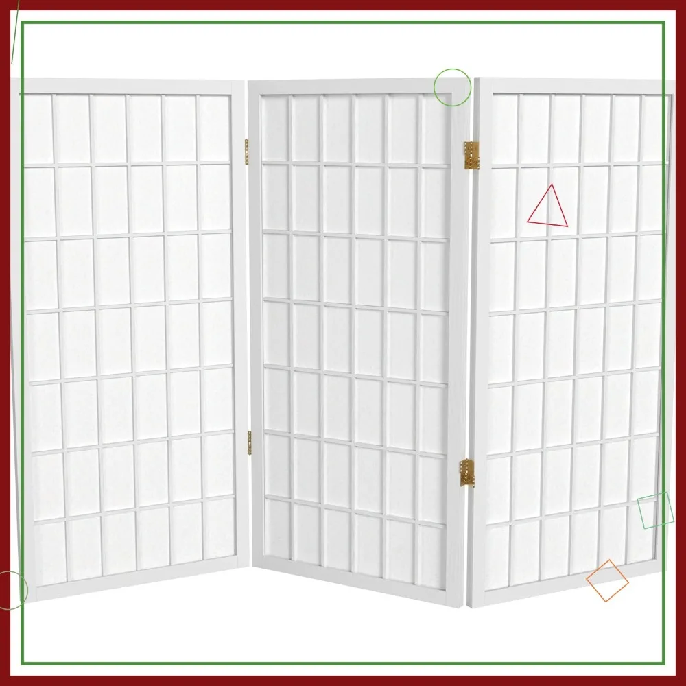 

3 ft. Short Window Pane Shoji Screen - White - 3 Panels Room Divider