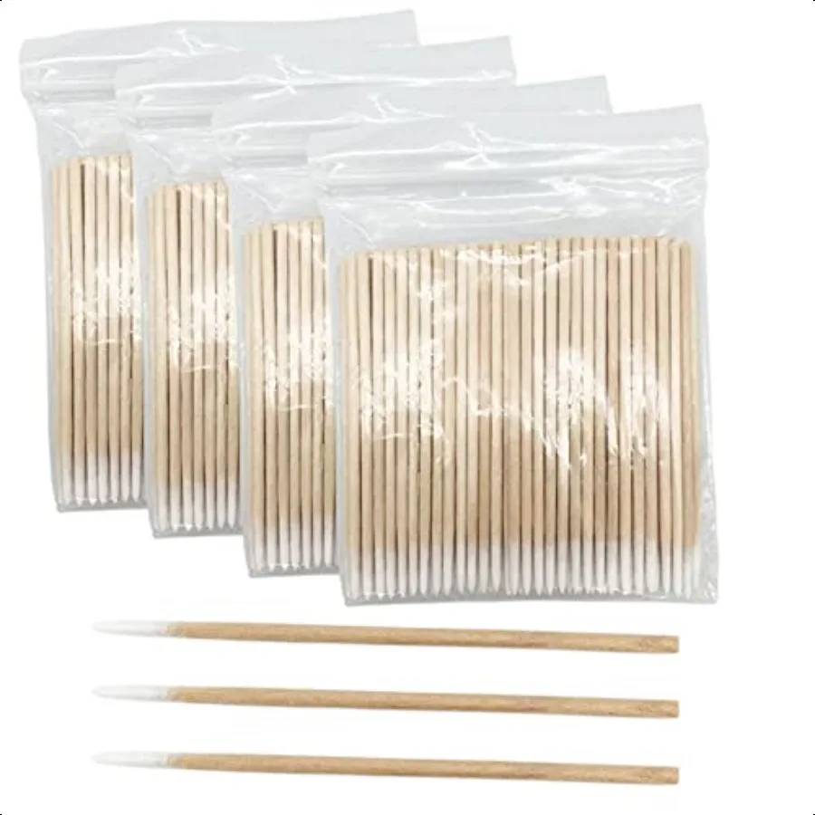 400pcs Microblading Cotton Swab with Wood Handle Small Pointed Tip Head for Eyebrow Tattoo Beauty Makeup Color Nail Seam Dedica