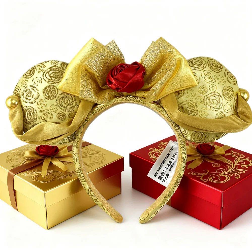DISNEY PRINCESS Mickey Mouse Headbands 3D Rose Floral Bows Headband Birthday Party Halloween Cosplay Costume For Women Girls