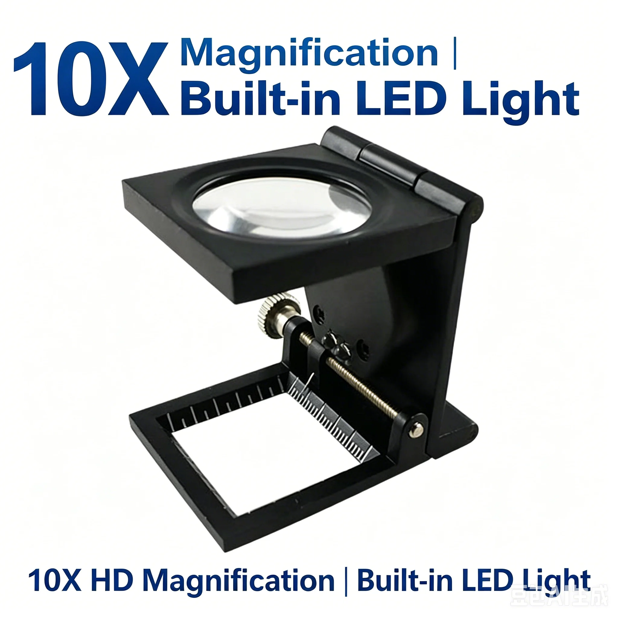 10X Folding LED Magnifier Zinc Alloy Pigeon Eyes Mirror Portable Textile Tester for Fabric Inspection & Yarn Counting