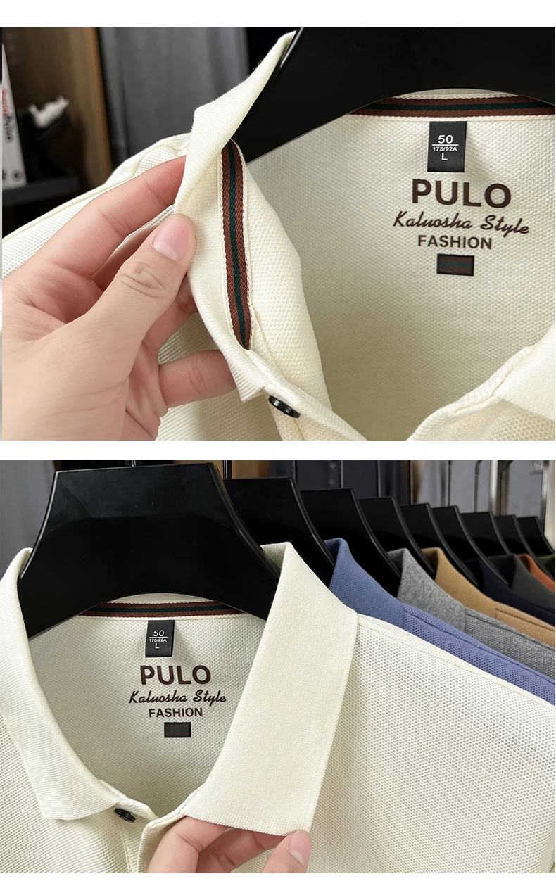 Hochwertiges Langarm-Poloshirt aus 100% Baumwolle für Herren, neue Luxus-Modemarke, Frühling/Herbst, luxuriöser Komfort, lässiges Business-T-Shirt. – Detail 32