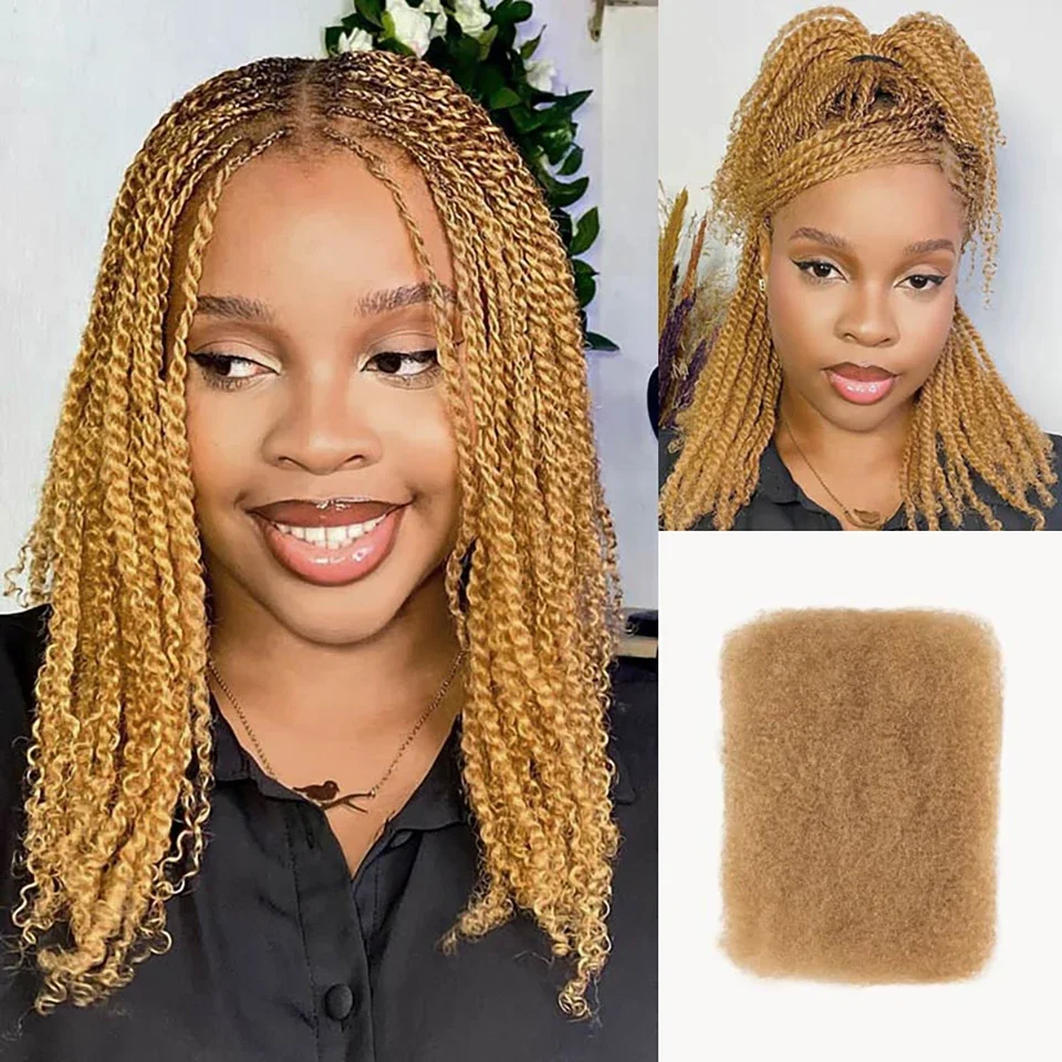 Cabelo em massa brasileiro, sem apego Afro Kinky Curly Cabelo Humano, Virgem Remy Dreadlock, Tranças Marrons, Rainha, #27, #30