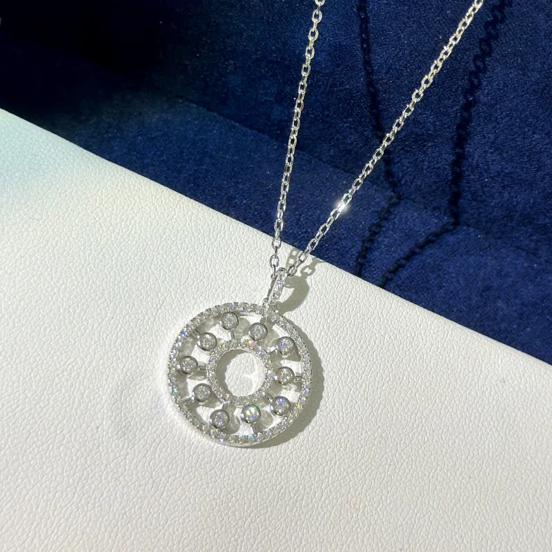 S925 Sterling silver classic Dewdrop hollowed-out disc necklace Circle exquisite diamond collar bone chain