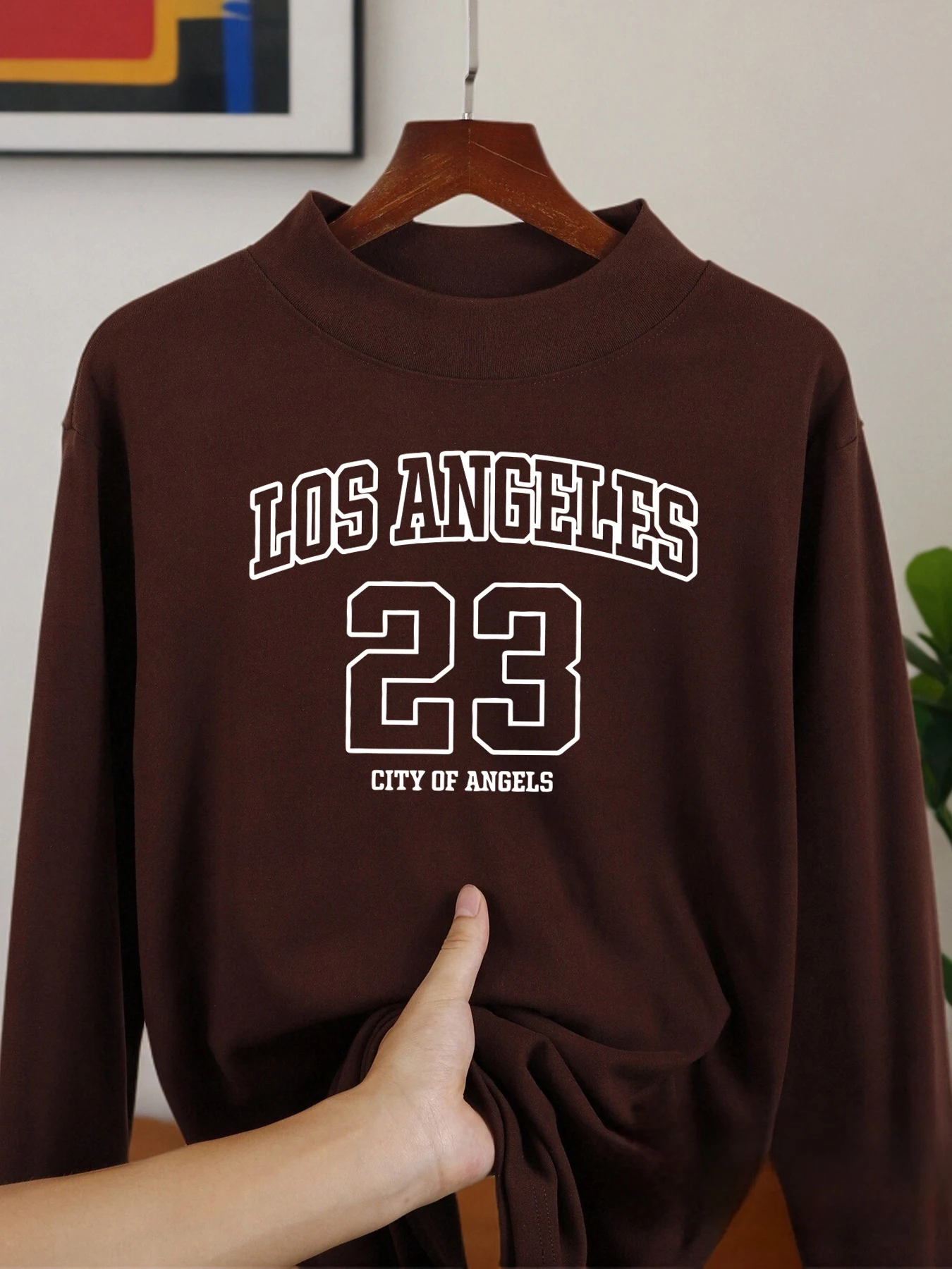لوس أنجلوس رقم 23 قمصان طويلة الأكمام الياقة المتوسطة طبقة قاعدة دافئة لينة بلوزات على الموضة قميص الخريف مريح غير رسمي #2