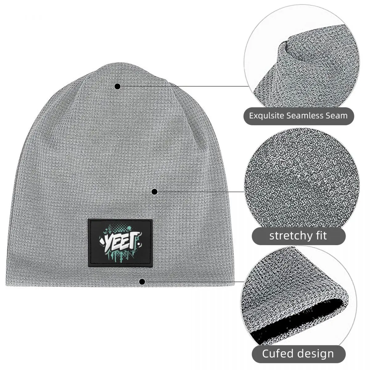 Signature Cool Menly Jey Uso Yeet Waffle Knit Fleece Lined Beanie with PU Leather Patch Unisex Warm Winter Soft Cap