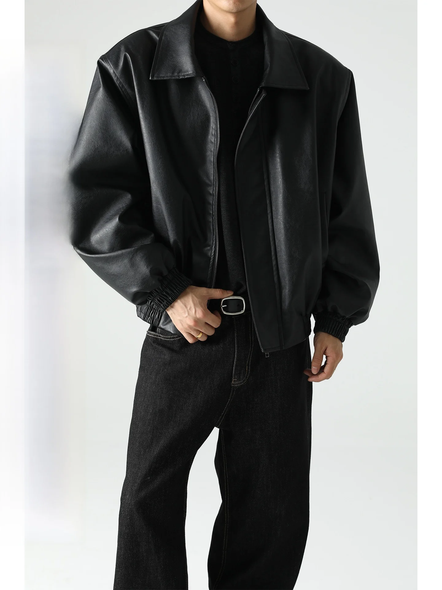 

American Retro ort Padded oulder Leather Jaet Men's Sli Loose ape Motorcycle Jaet Casual Faion Urban Sle