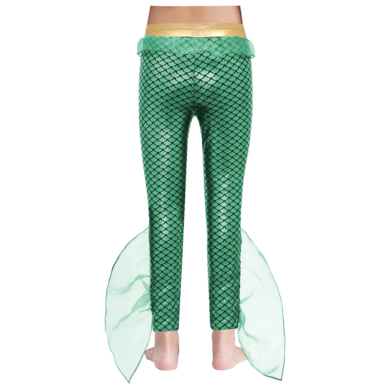 Kids Girls Boys Mermaid Pants King of The Seas Costume Shiny Fish Scales Print Ruffle Trouser for Halloween Theme Party Cosplay