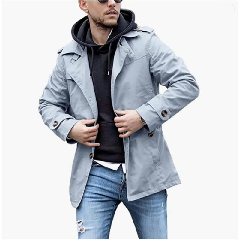 Spring and Autumn Men's Coat Mid-Length Trench Coat Independent Stand Explosion Single Four-Color Size 8 Generation Hair