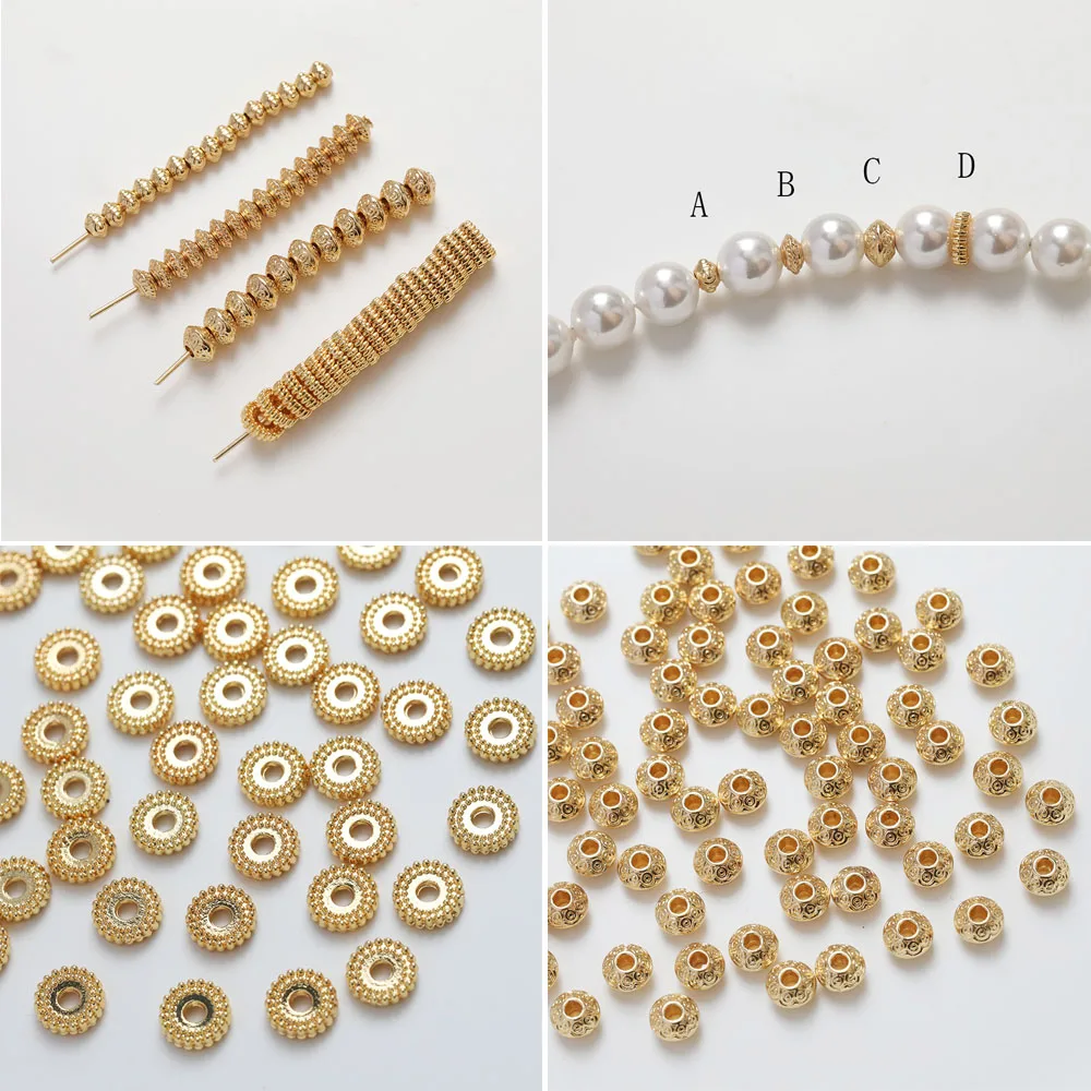 10PCS 18K Gold Plated Oblate Beads For Necklace Bracelet DIY Making Spacer Jewelry Material Accessories