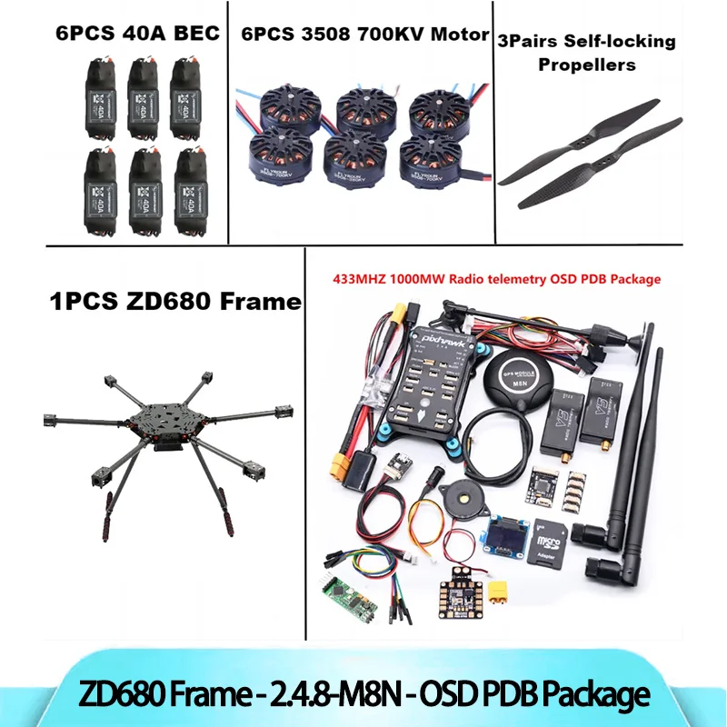 

Ardupilot ZD680 PIXHAWK 2.4.8 M8 Full Carbon Fiber Hexa-Rotor Foldable Arm Hexacopter Frame Kit For Landing Gear