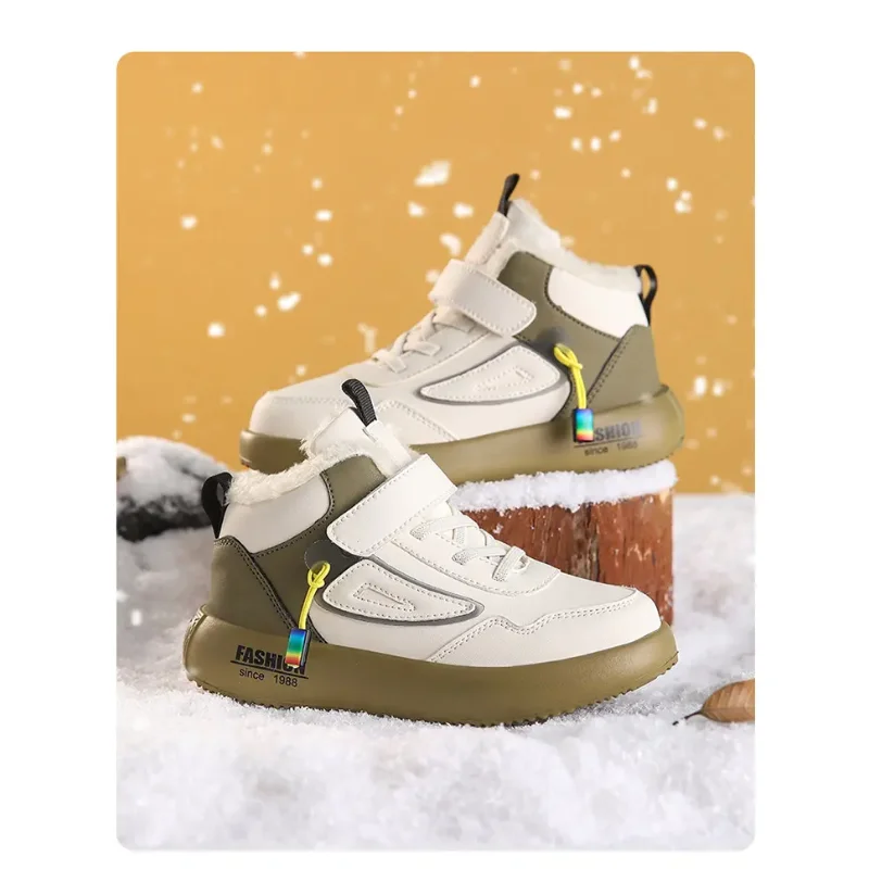 2024 ใหม่ฤดูหนาวรองเท้าเด็ก PU หนังกันน้ํากีฬารองเท้าเด็กรองเท้าบู๊ตหิมะเด็ก Warm Plush แฟชั่นรองเท้าผ้าใบ